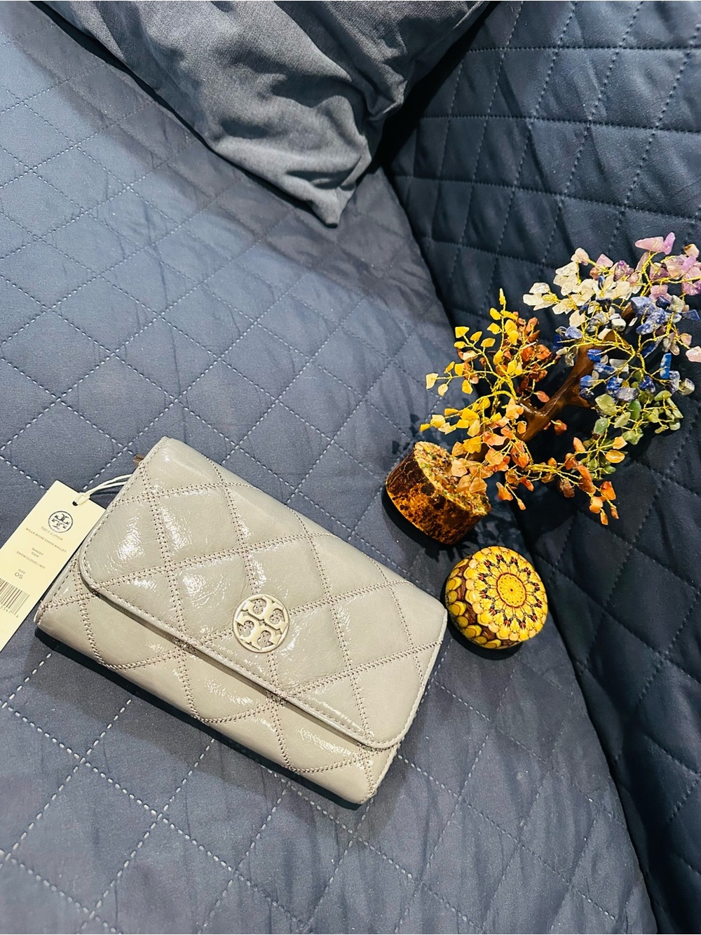Tory Burch Quilted Patent Leather Clutch in Light Gray bought from USA for $410